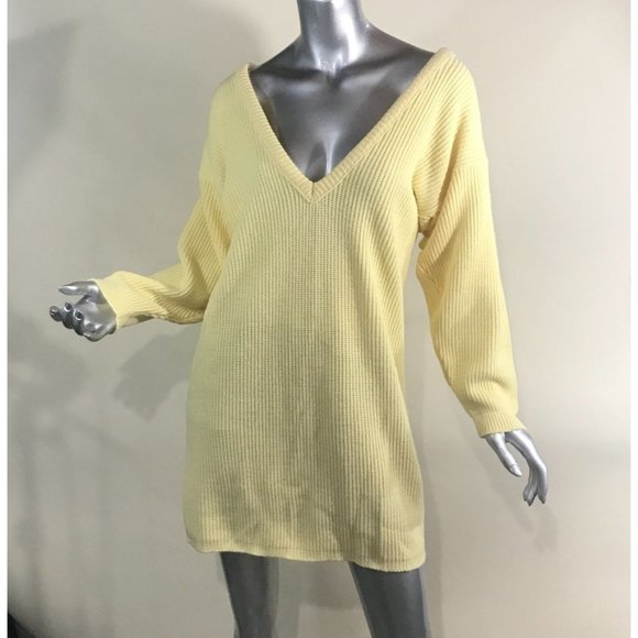 Vintage Women's Medium Large Yellow V Neck Sweater Dress - Picture 2 of 13